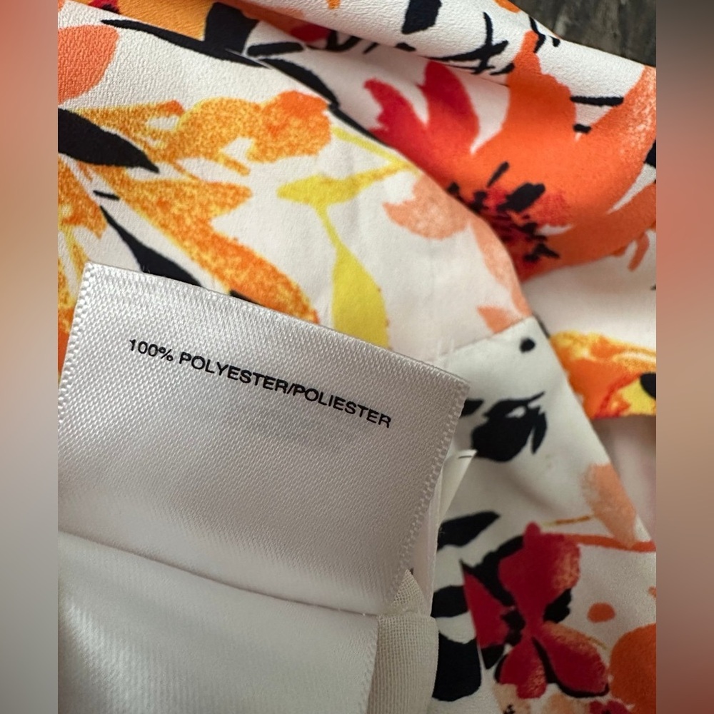 Jones New York Women’s White Red Orange Yellow Floral Midi V-Neck Dress Size 12 - Picture 7 of 7